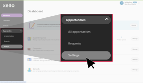 WBL Admin dashboard with the left menu open. Opportunities submenu is open and Settings is about to be clicked